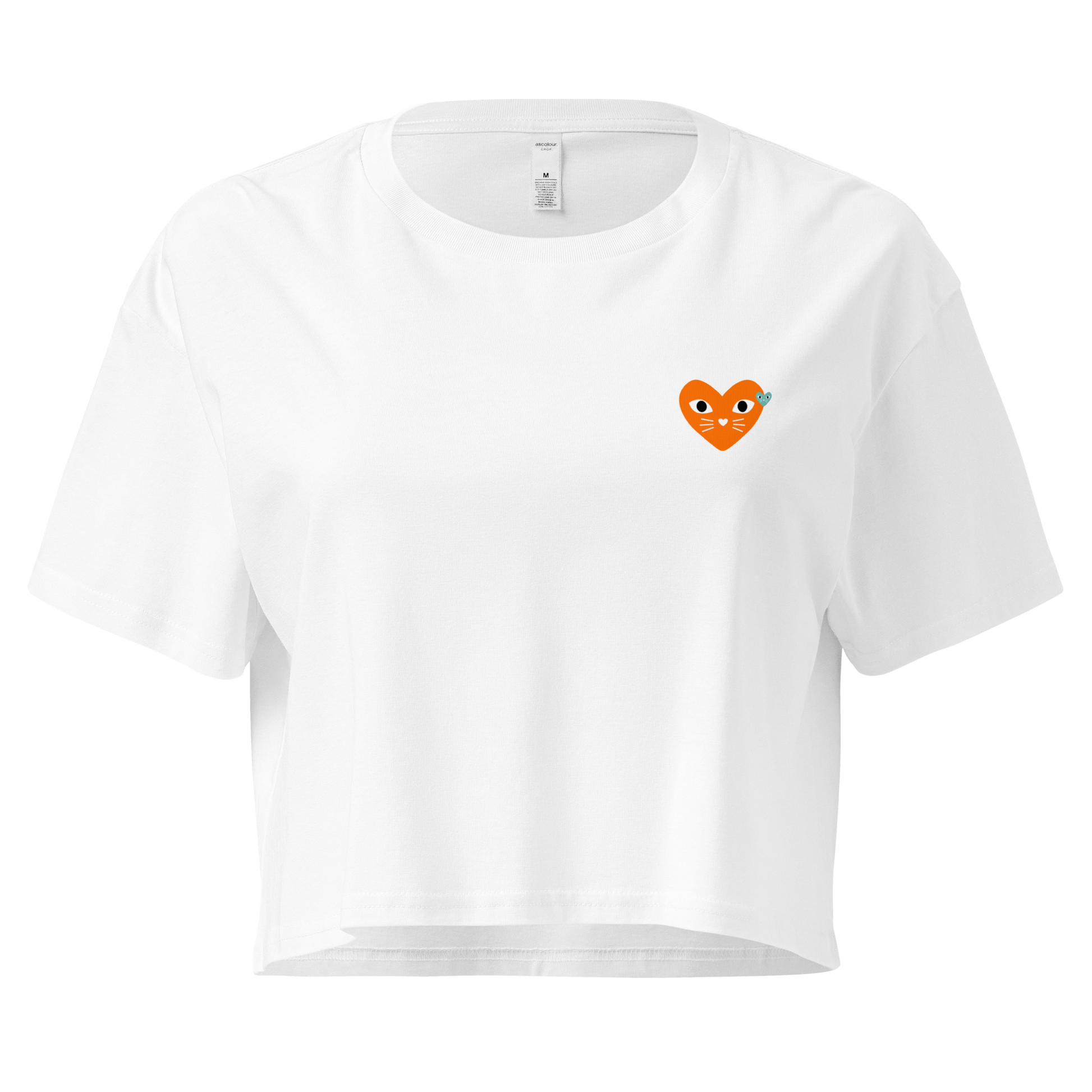 White T-Shirt orange cat heart logo