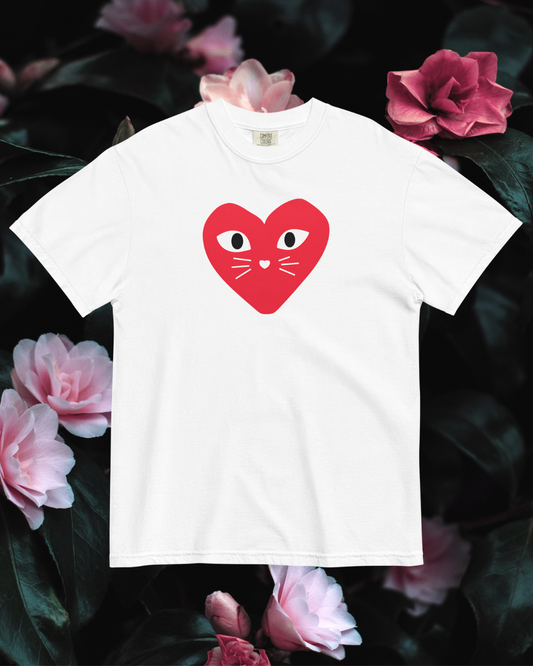 Red Kitten Heart Cat T-Shirt
