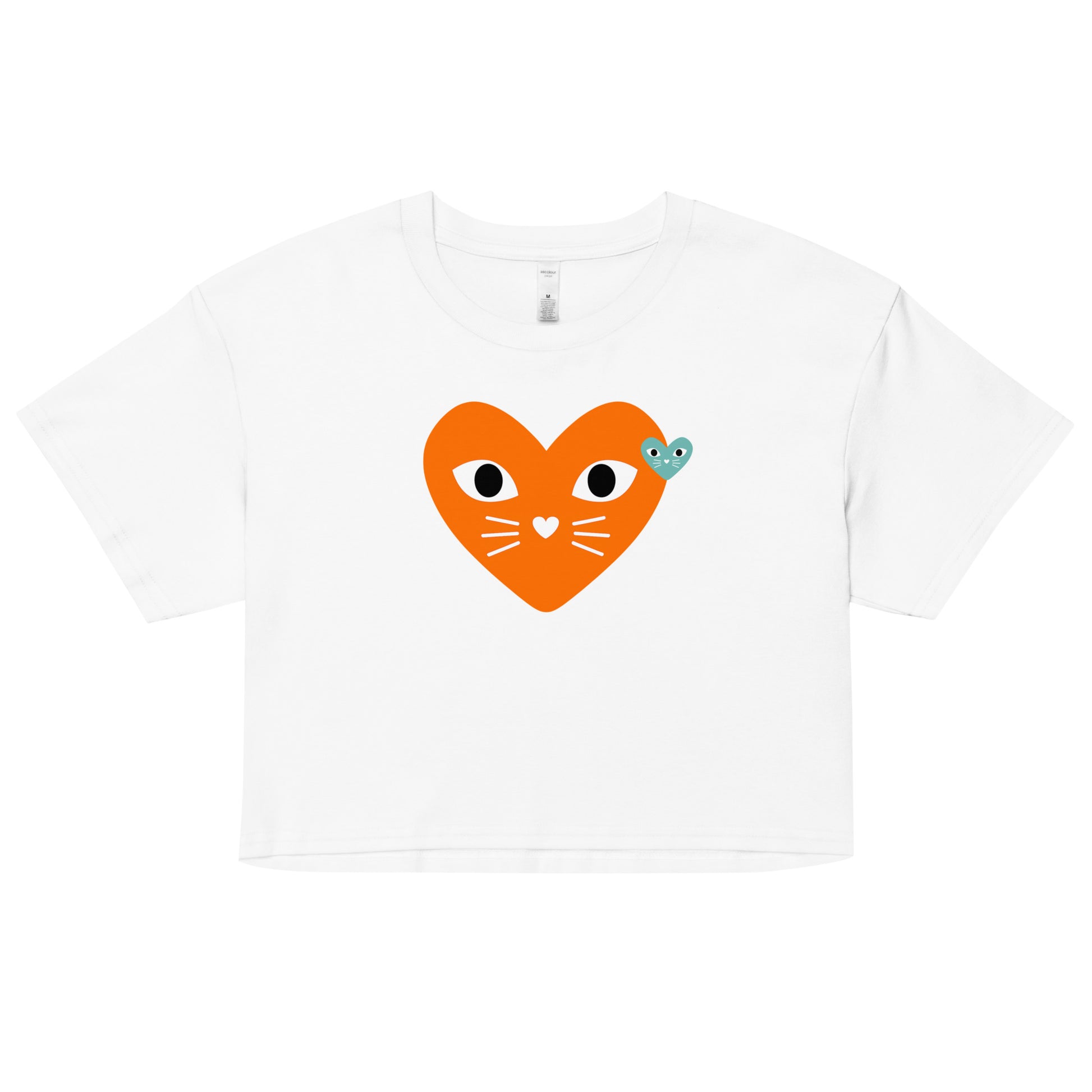 White Cropped T-shirt with orange heart cat logo