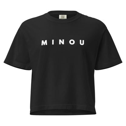 Black Boxy MINOU logo T-shirt in white lettering