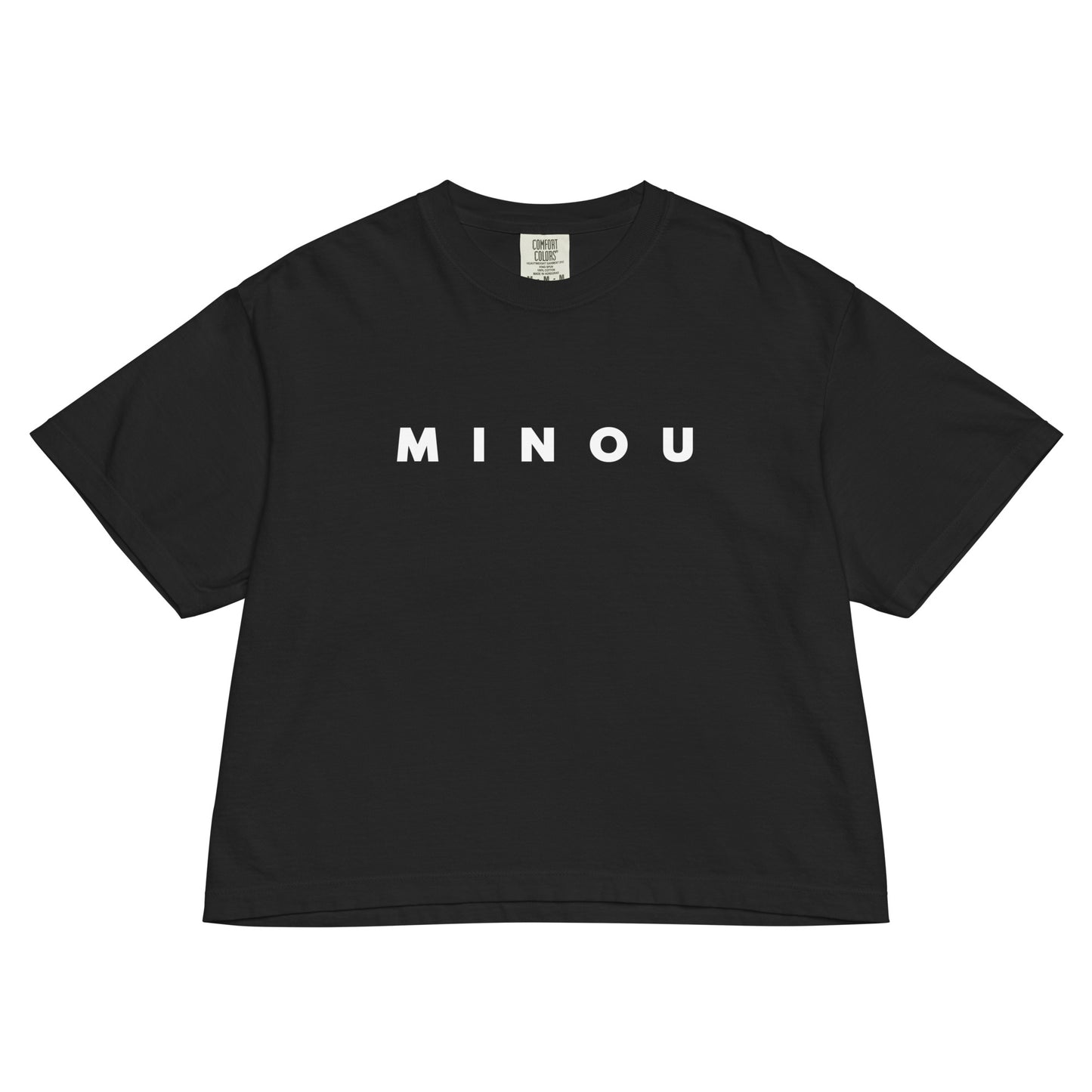 Black Boxy MINOU logo T-shirt in white lettering