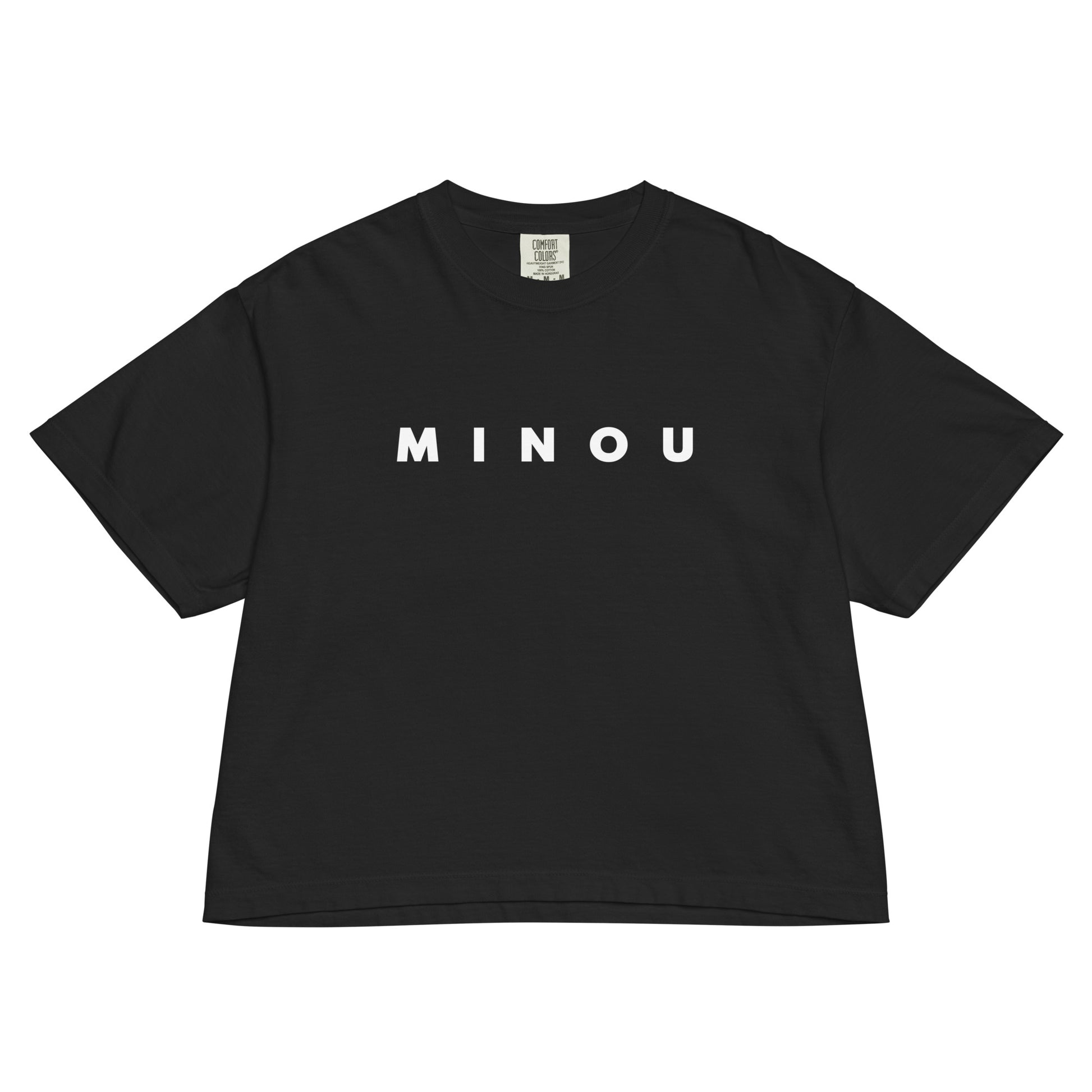 Black Boxy MINOU logo T-shirt in white lettering