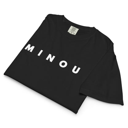 Black Boxy MINOU logo T-shirt in white lettering